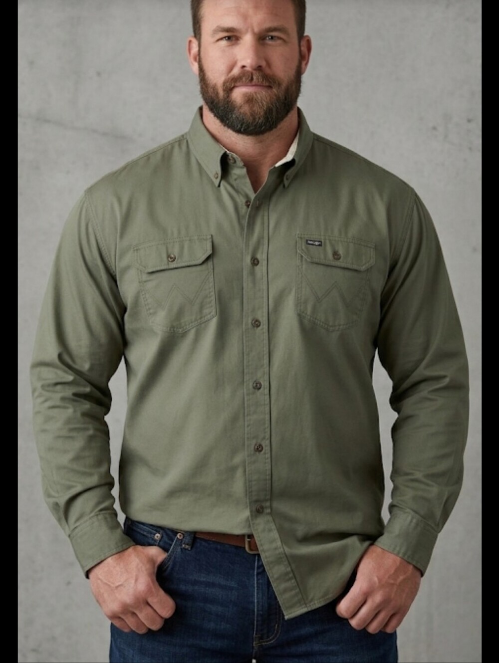 Mens 3X olive cotton twill Shirt Wrangler long sleeve